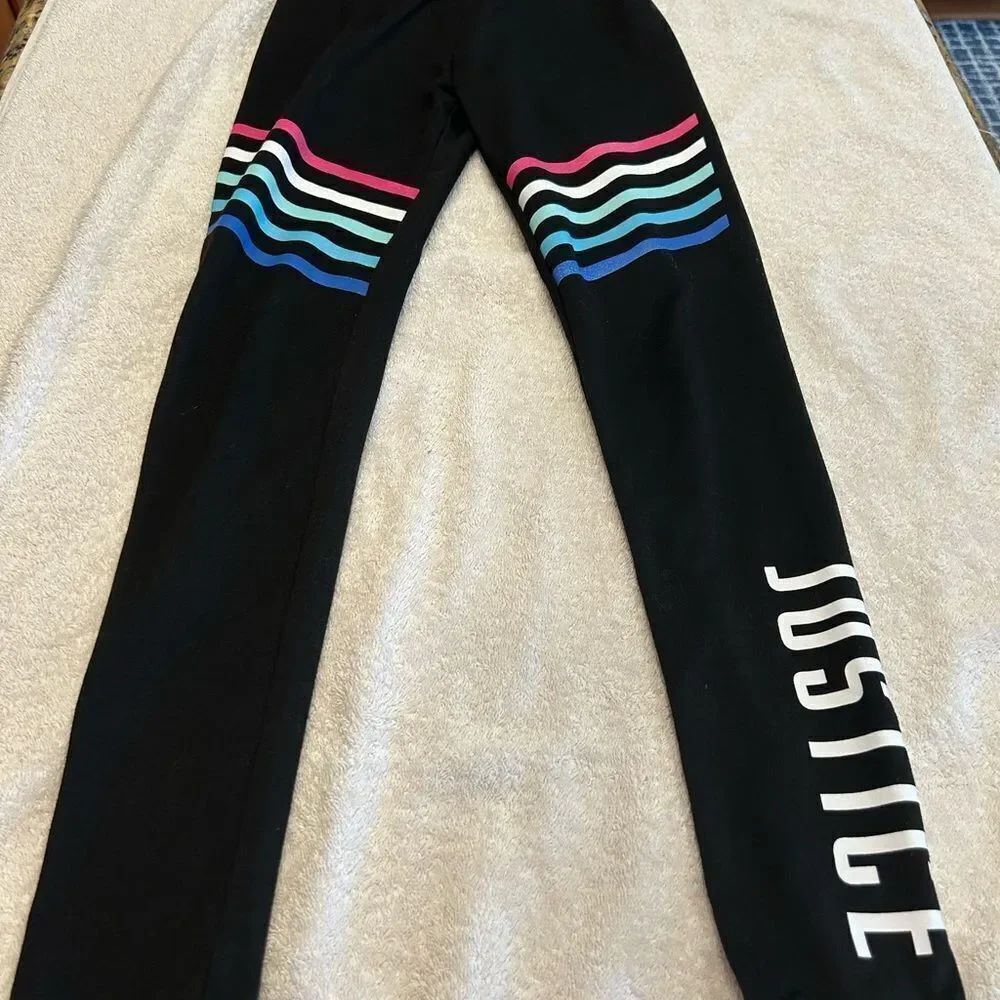 Justice Black and Pink Leggings with Vibrant Stripes